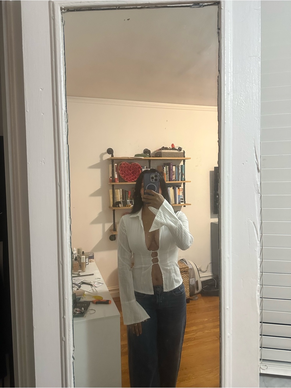 PRINCESS POLLY long sleeve white top size 4 (small)